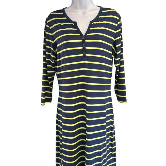 J McLaughlin Catalina Cloth Lynn Henley Dress Navy Citrus Blazer Stripe Medium - Picture 2 of 6